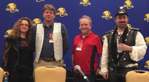 NYT Bestselling Author Panel (L to R) Laurell K. Hamilton, Peter Hamilton, Michael Stackpole and Jim Butcher.