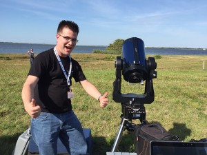 Scott with his telescope equipped with a custom software program he developed for closed-loop tracking of moving objects, including satellites and rockets.